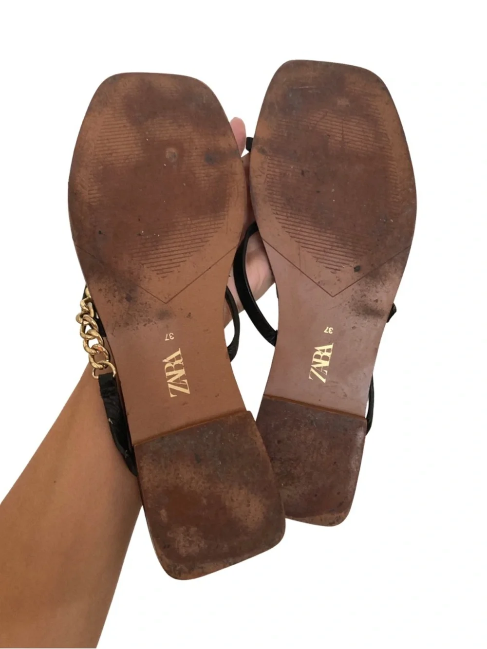 SOLD - Zara Flat Thong Chain Slip-On Sandals Size 37 - Picture 9 of 9